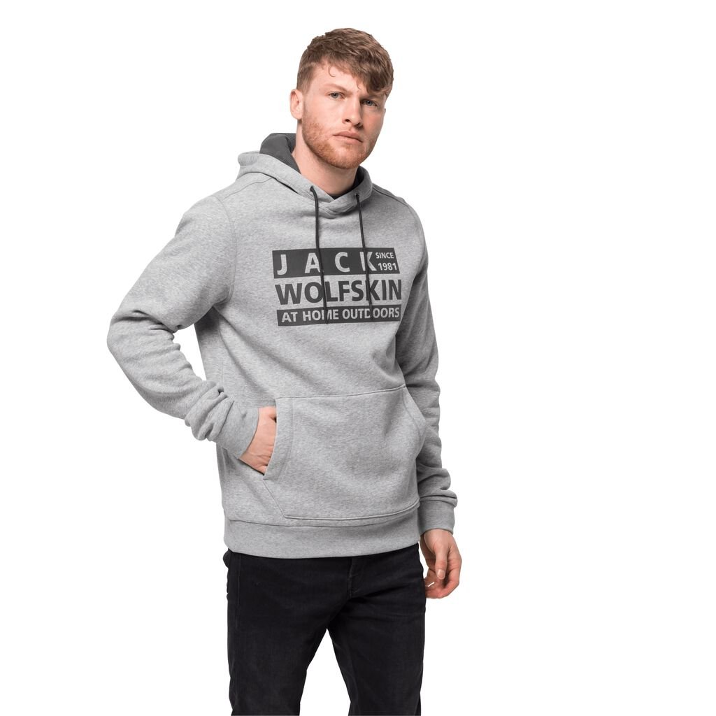 Jack Wolfskin BRAND HOODY Férfi Pulóver Világos Szürke - VIWTXL-741